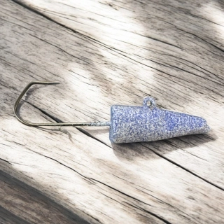 RYVALURES- JIG HLAVA POLAK VMC 100G-6/0 WHITE-BLUE HOLO 5 KS